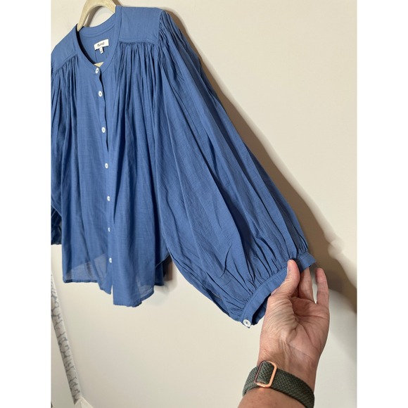 Madewell Blue Balloon Sleeve Top Button Front Top Size Large 2025 Style - Picture 11 of 16